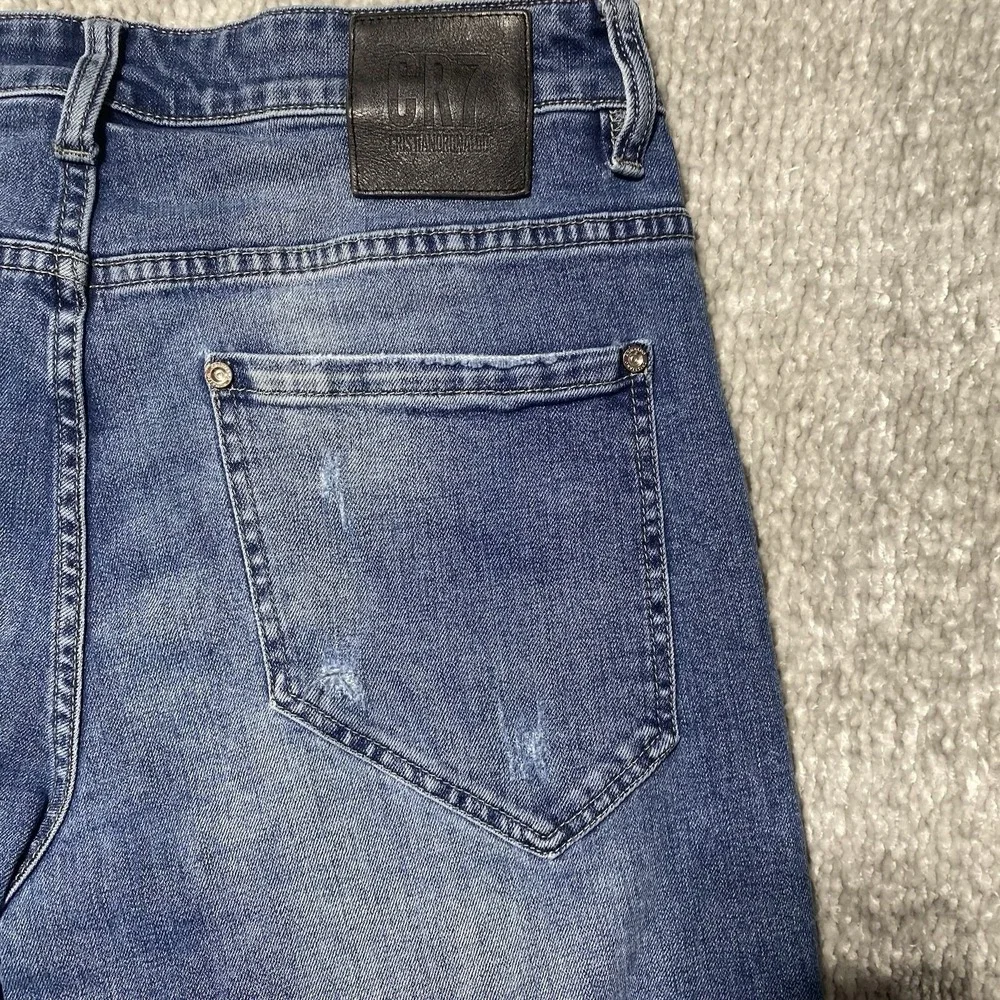 CR7 Cristiano Ronaldo Mens Distressed Blue Denim Tapered Jeans 32x30 Button‎ Fly